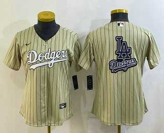 Womens Los Angeles Dodgers Big Logo Number Cream Pinstripe Stitched MLB Cool Base Nike Jerseys->mlb womens jerseys->MLB Jersey